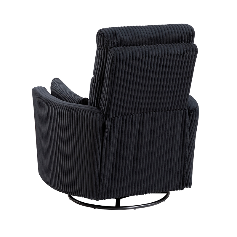 Rix Swivel Glider Recliner Chair w 2 Lumbar Pillows- Black Corduroy
