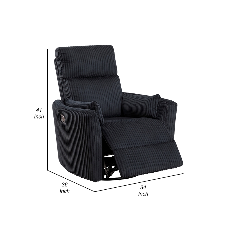 Rix Swivel Glider Recliner Chair w 2 Lumbar Pillows- Black Corduroy
