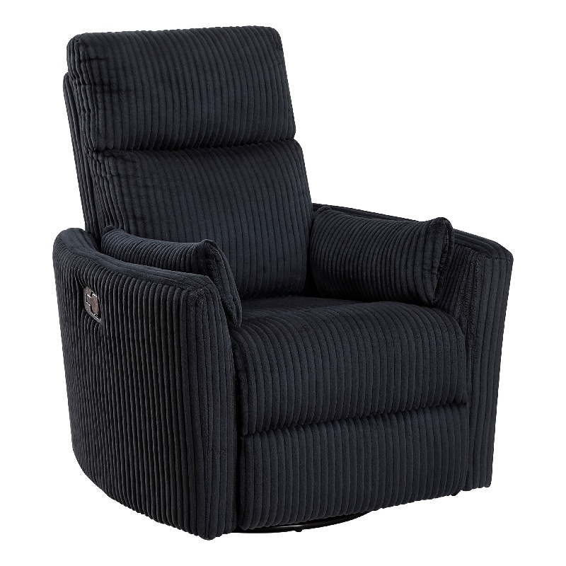 Rix Swivel Glider Recliner Chair w 2 Lumbar Pillows- Black Corduroy