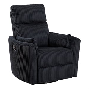 Rix Swivel Glider Recliner Chair w 2 Lumbar Pillows- Black Corduroy