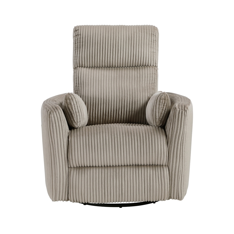 Rix Swivel Glider Recliner Chair- 2 Pillows- Taupe Brown Corduroy
