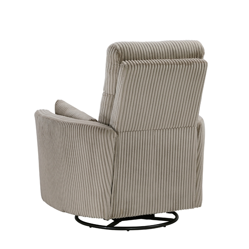 Rix Swivel Glider Recliner Chair- 2 Pillows- Taupe Brown Corduroy