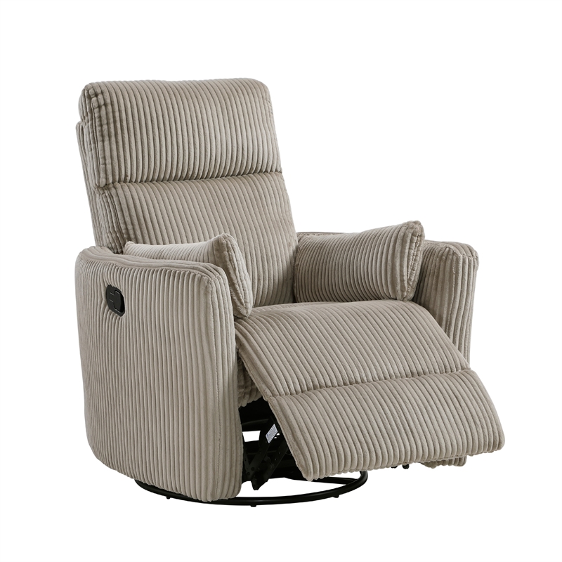 Rix Swivel Glider Recliner Chair- 2 Pillows- Taupe Brown Corduroy