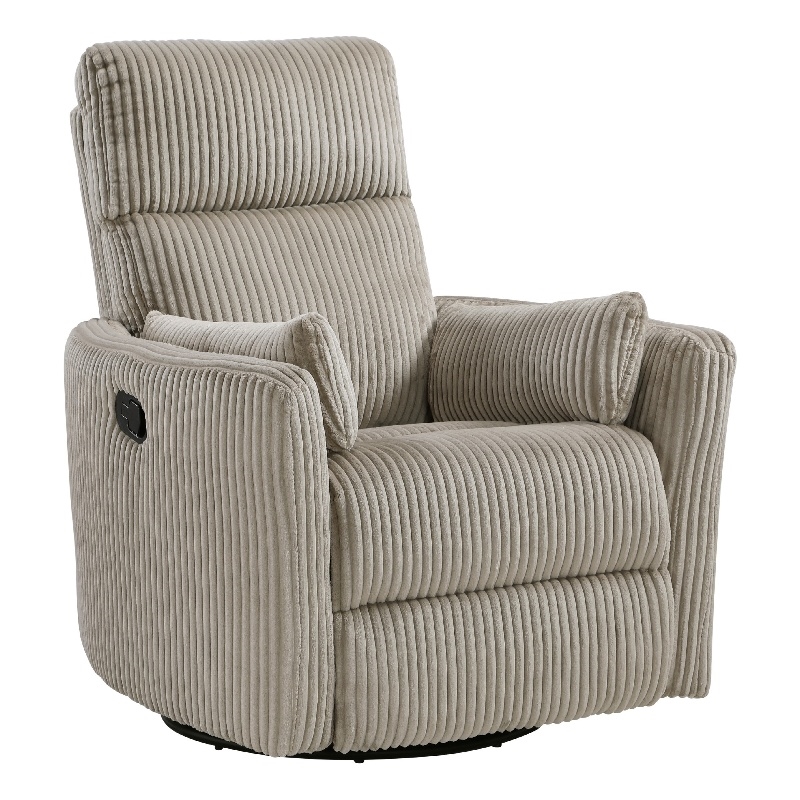 Rix Swivel Glider Recliner Chair- 2 Pillows- Taupe Brown Corduroy