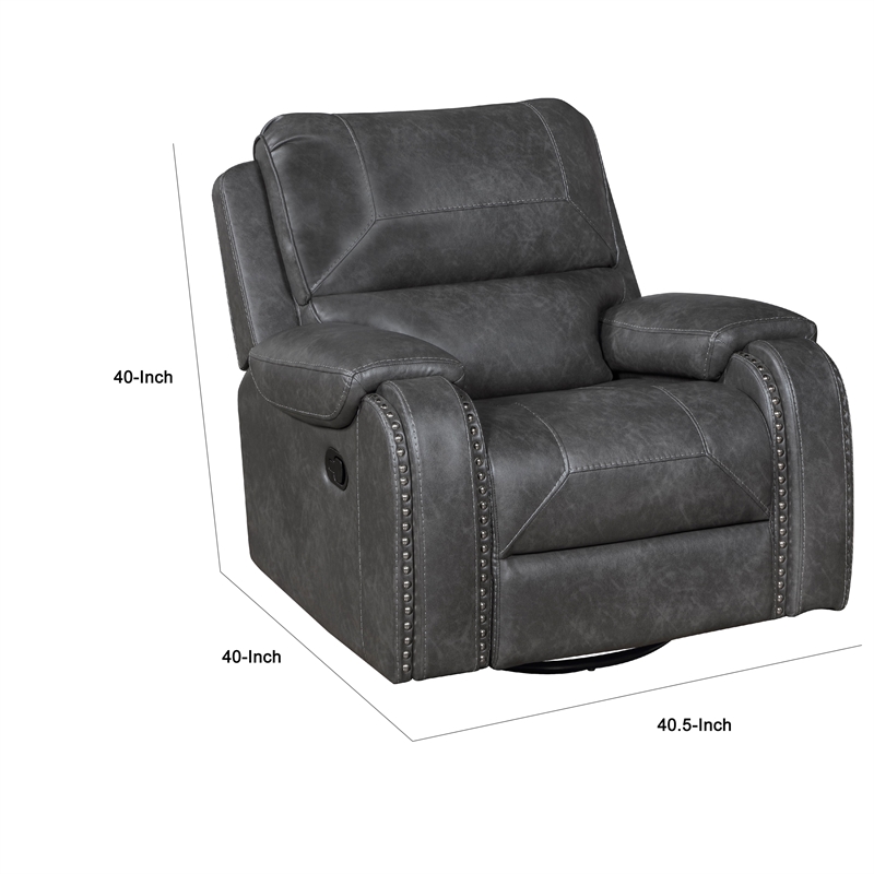 Dean Swivel Recliner Chair- Pillow Tufted Gray Faux Leather