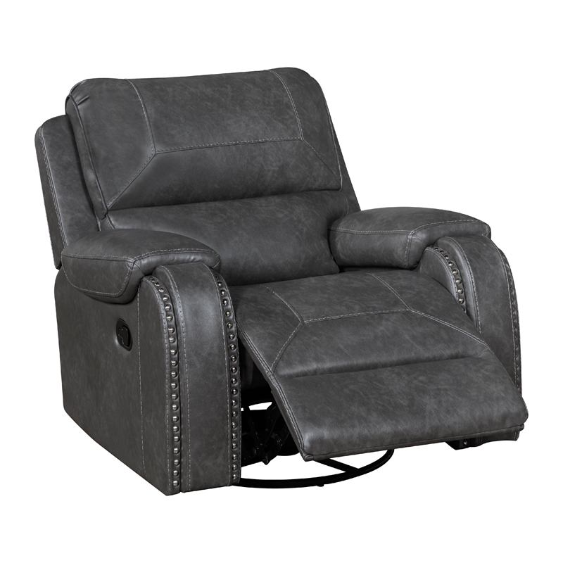 Dean Swivel Recliner Chair- Pillow Tufted Gray Faux Leather