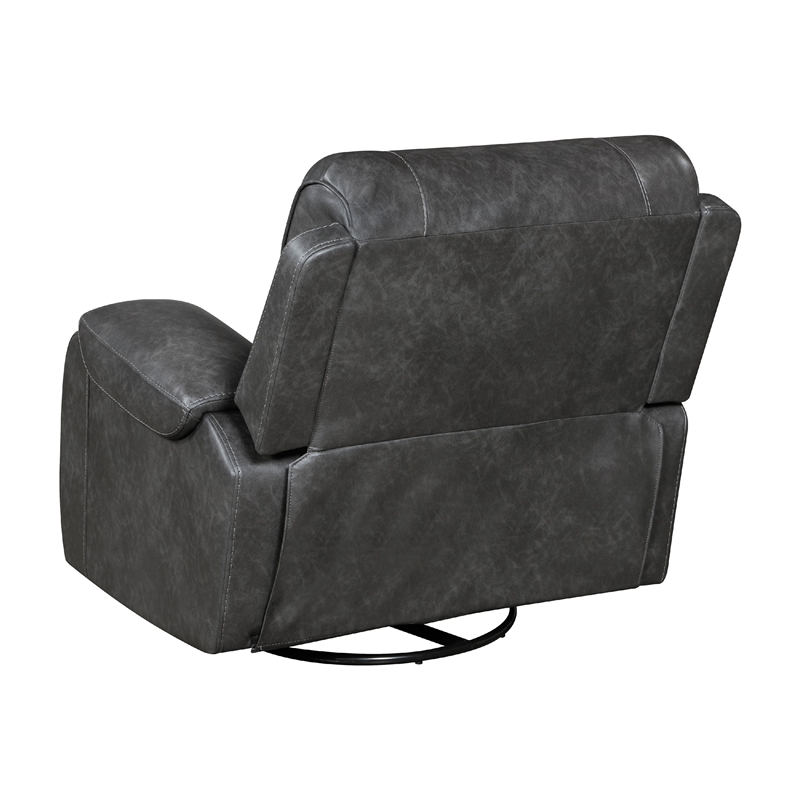 Dean Swivel Recliner Chair- Pillow Tufted Gray Faux Leather