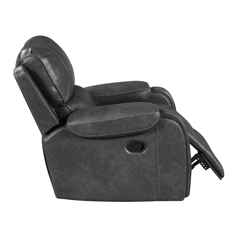 Dean Swivel Recliner Chair- Pillow Tufted Gray Faux Leather