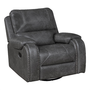 Dean Swivel Recliner Chair- Pillow Tufted Gray Faux Leather