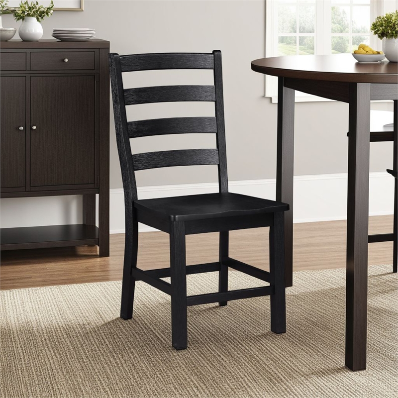 Reddy Side Chair Set of 2- Ladder Back Farmhouse Style- Black Wood