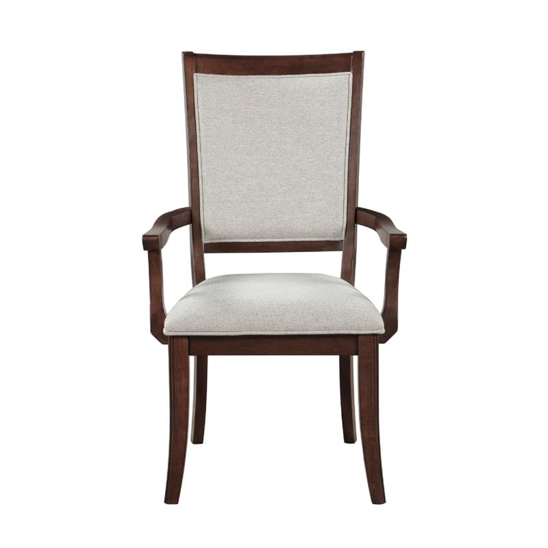 Jenie Armchair Set of 2- Dark Walnut Inlay Cherry Wood- Beige Fabric
