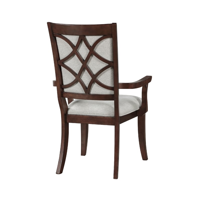 Jenie Armchair Set of 2- Dark Walnut Inlay Cherry Wood- Beige Fabric