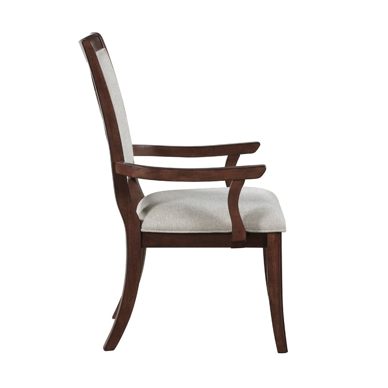 Jenie Armchair Set of 2- Dark Walnut Inlay Cherry Wood- Beige Fabric