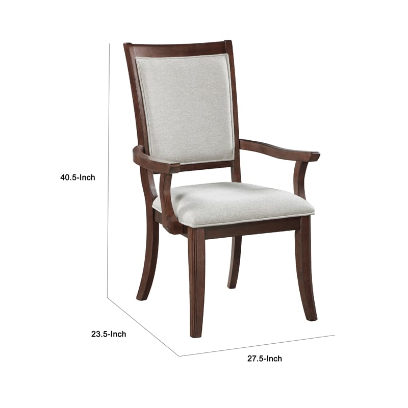 Jenie Armchair Set of 2- Dark Walnut Inlay Cherry Wood- Beige Fabric