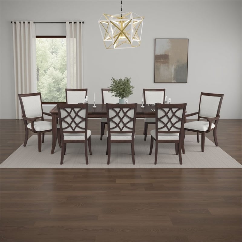 Jenie Armchair Set of 2- Dark Walnut Inlay Cherry Wood- Beige Fabric