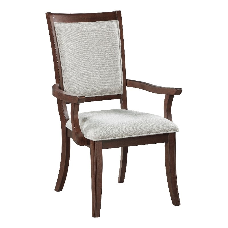 Jenie Armchair Set of 2- Dark Walnut Inlay Cherry Wood- Beige Fabric