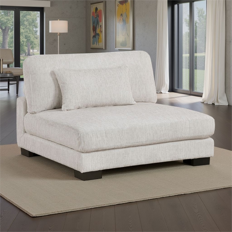 Liny Modular Armless Chair- 1 Pillow- Beige Microfiber- Black