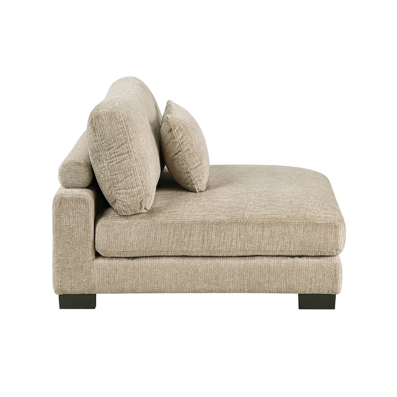 Liny Armless Chair- 1 Pillow- Brown Microfiber- Black Solid Wood