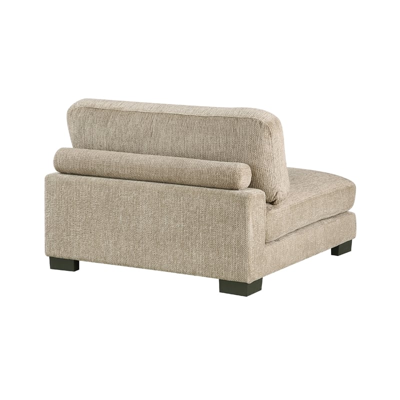 Liny Armless Chair- 1 Pillow- Brown Microfiber- Black Solid Wood
