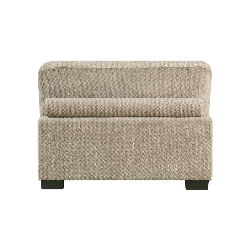 Liny Armless Chair- 1 Pillow- Brown Microfiber- Black Solid Wood