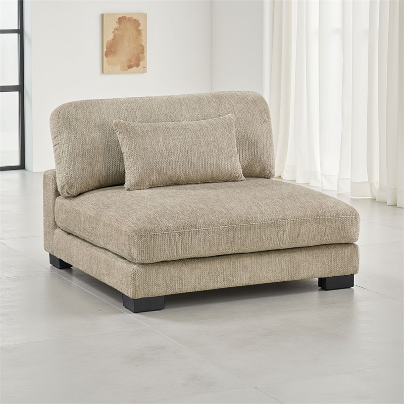 Liny Armless Chair- 1 Pillow- Brown Microfiber- Black Solid Wood