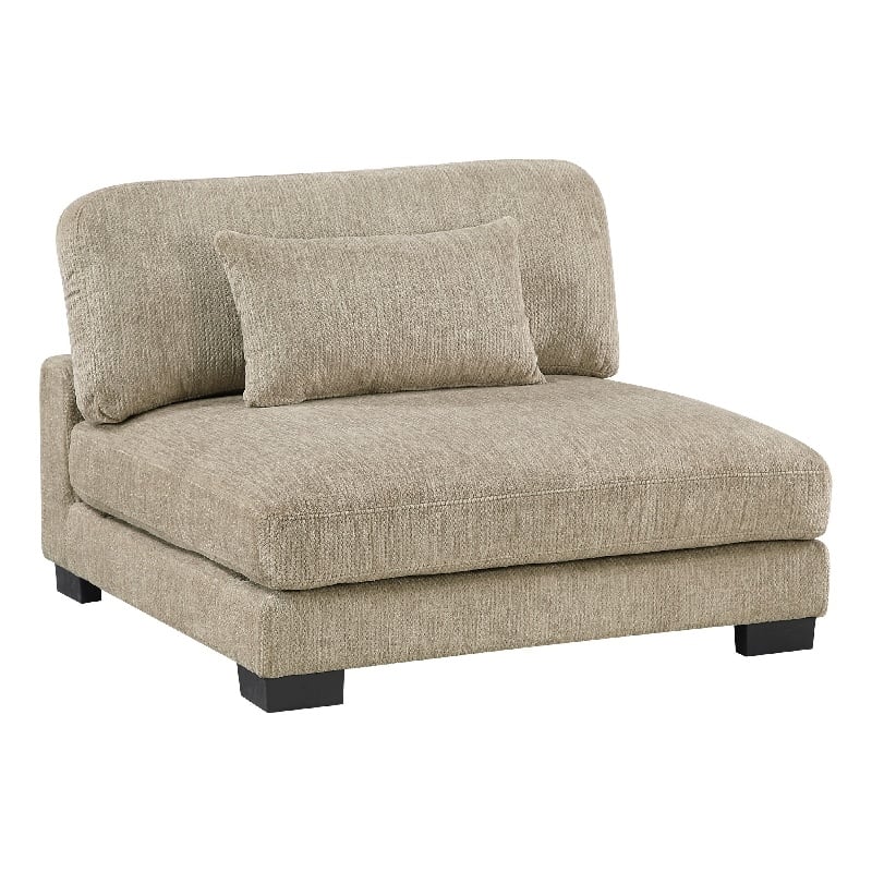 Liny Armless Chair- 1 Pillow- Brown Microfiber- Black Solid Wood