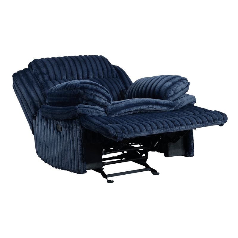 Rexy Manual Glider Reclining Chair- Textured Blue Corduroy- Solid Wood