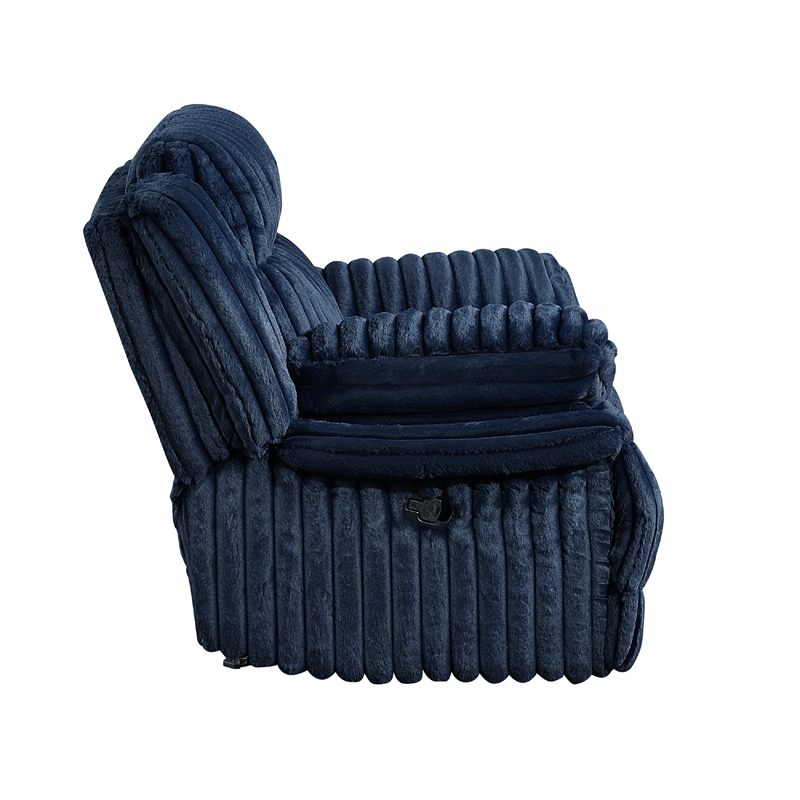 Rexy Manual Glider Reclining Chair- Textured Blue Corduroy- Solid Wood