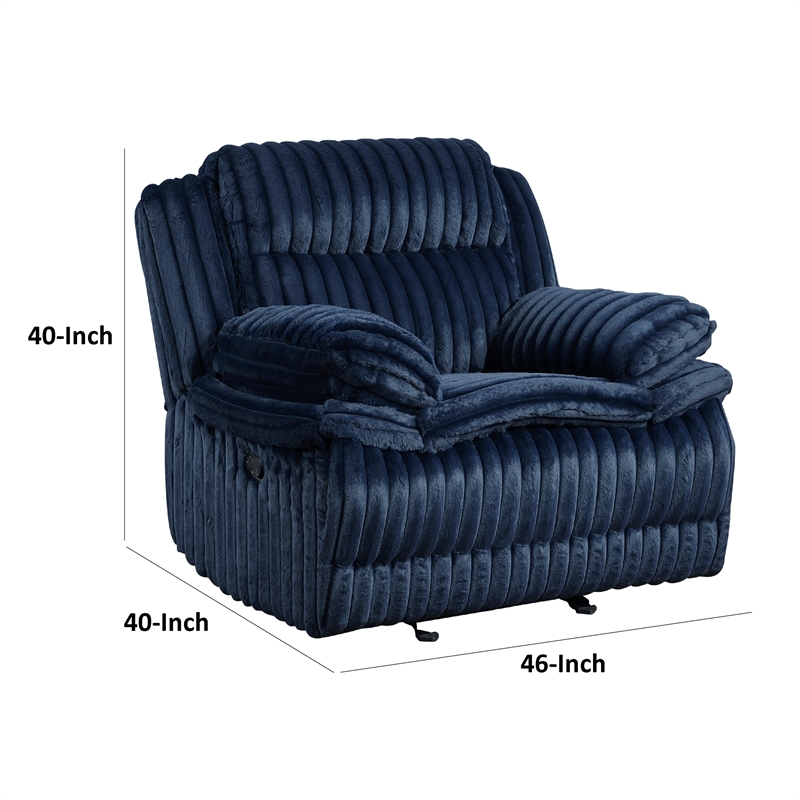 Rexy Manual Glider Reclining Chair- Textured Blue Corduroy- Solid Wood