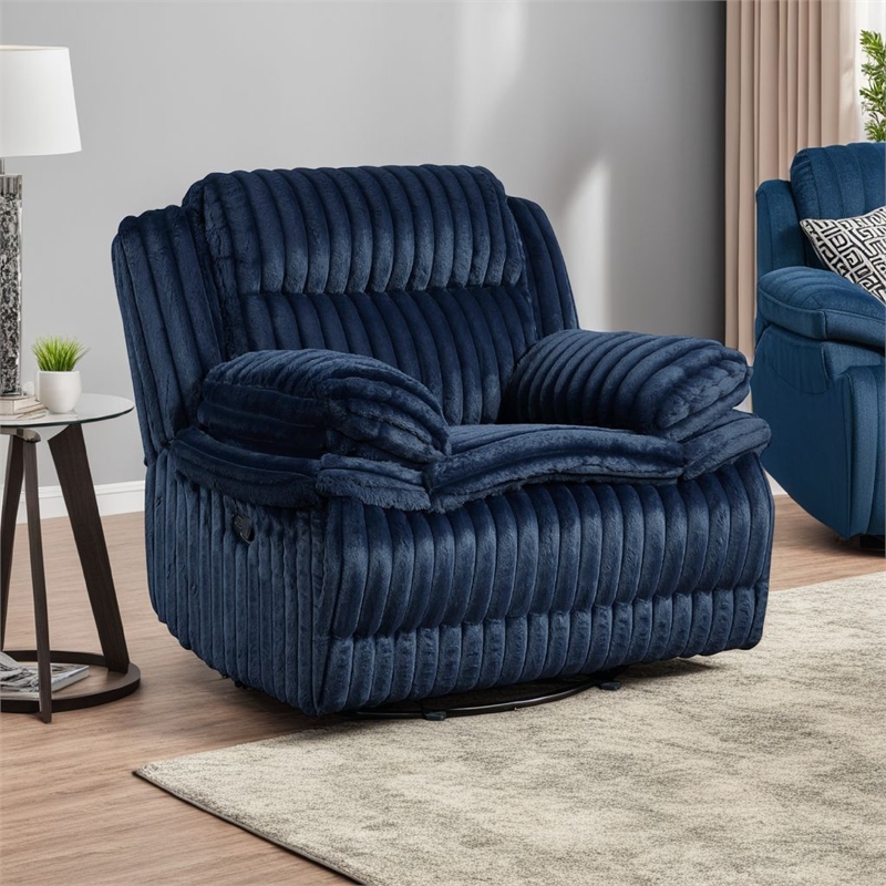 Rexy Manual Glider Reclining Chair- Textured Blue Corduroy- Solid Wood