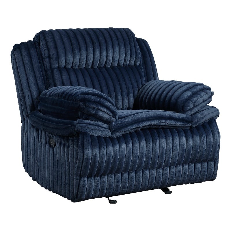 Rexy Manual Glider Reclining Chair- Textured Blue Corduroy- Solid Wood
