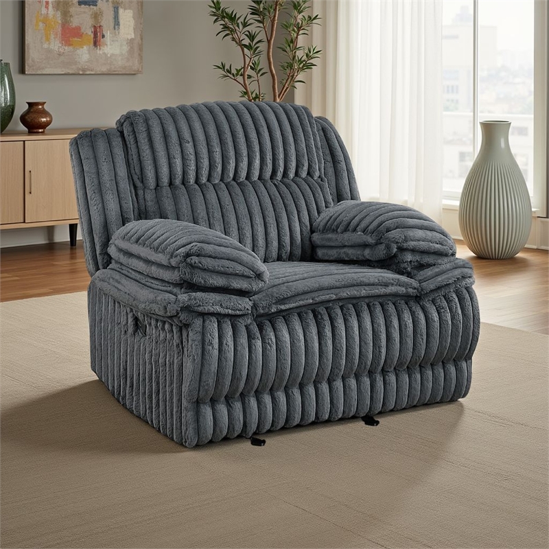 Rexy Manual Glider Reclining Chair- Textured Dark Gray Corduroy