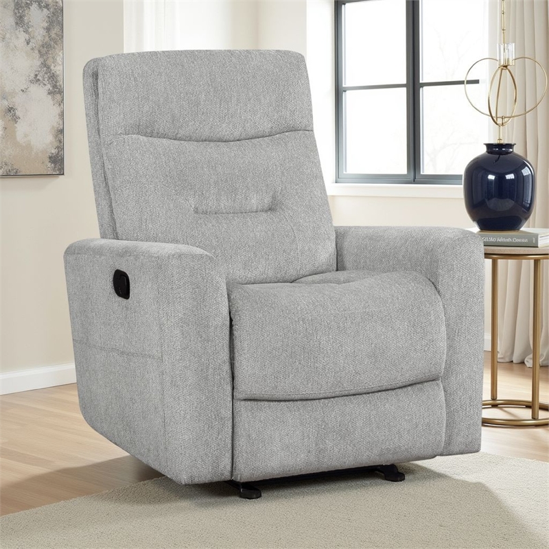Lyns Manual Glider Recliner Armchair- Soft Gray Chenille- Solid Wood