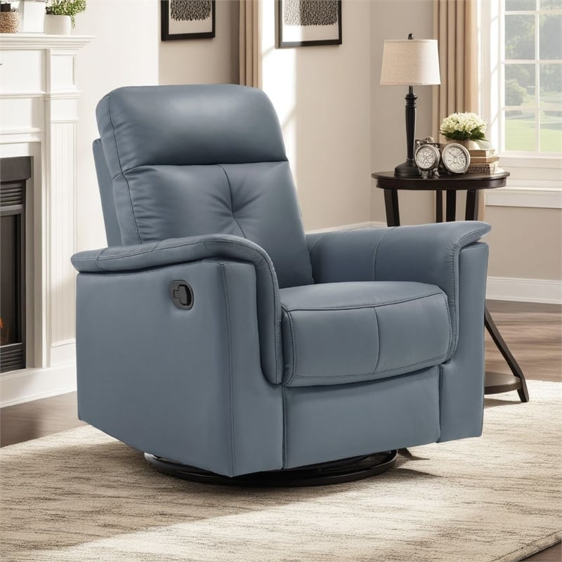 Briz Manual Swivel Glider Recliner Chair- Top Grain Leather Slate Gray