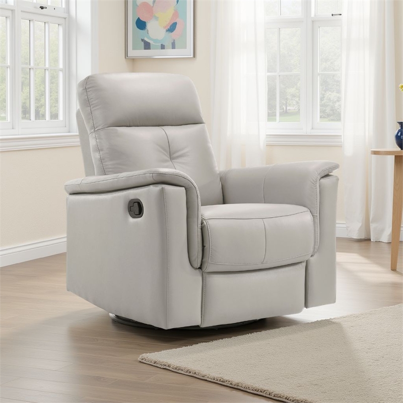 Briz Manual Swivel Recliner Chair- Top Grain Leather Silver Gray