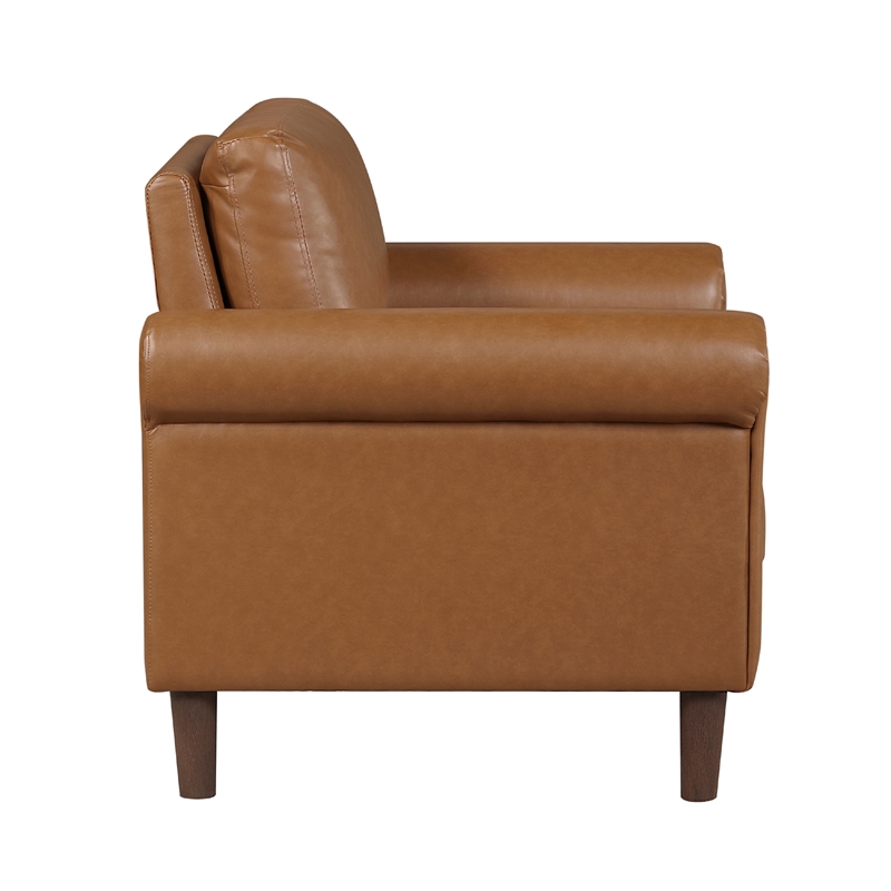 Lo Accent Armchair w Rolled Arms- Mid Century Brown Faux Leather