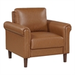 Lo Accent Armchair w Rolled Arms- Mid Century Brown Faux Leather