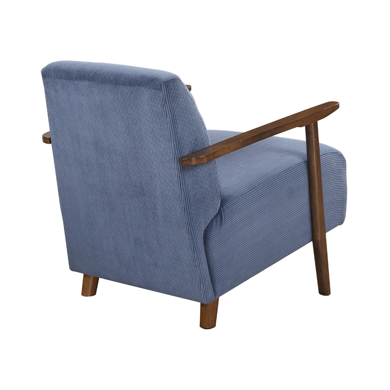 Bernie Accent Club Chair- Blue Corduroy- Dark Brown Solid Wood Frame