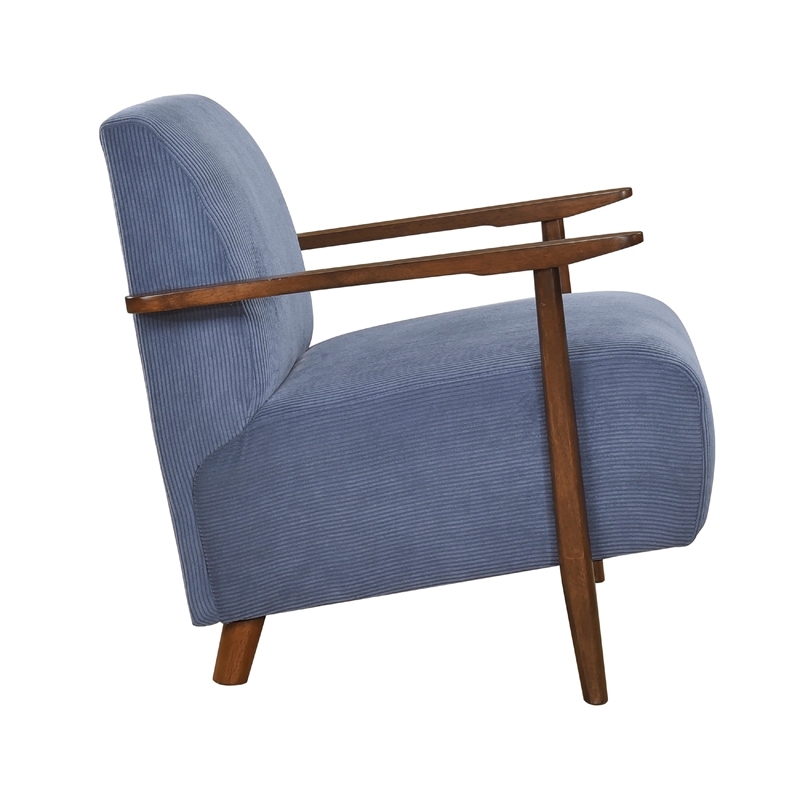 Bernie Accent Club Chair- Blue Corduroy- Dark Brown Solid Wood Frame