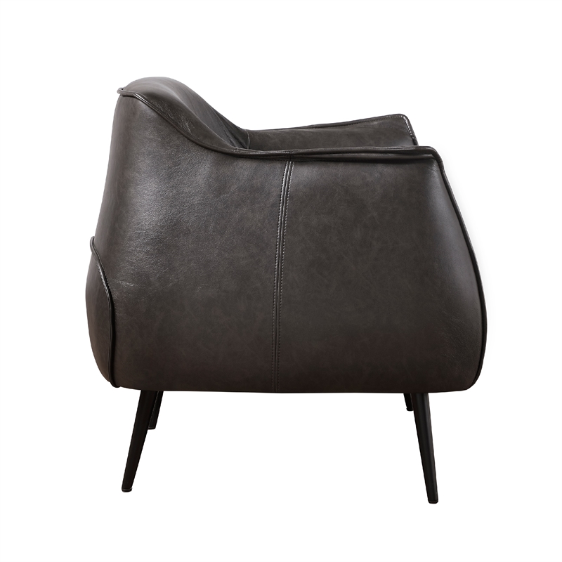 Leoni Accent Club Chair- Dark Brown Faux Leather- Flared Solid Wood