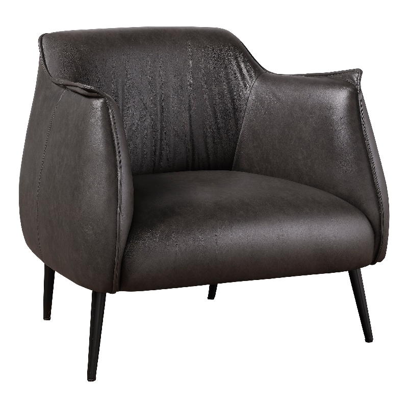 Leoni Accent Club Chair- Dark Brown Faux Leather- Flared Solid Wood