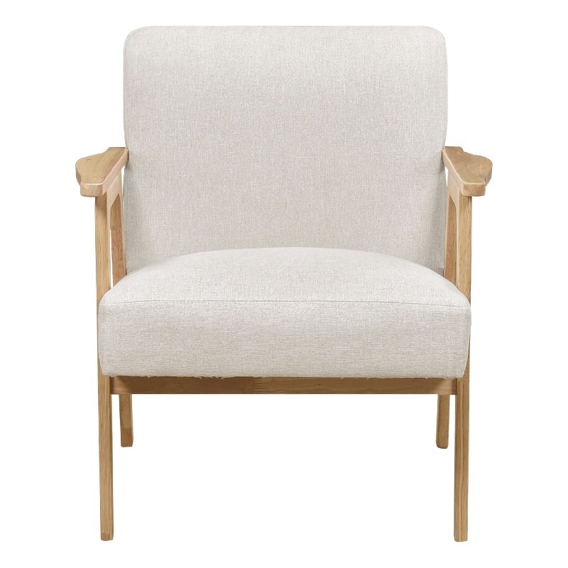 Cathy Accent Club Armchair- Soft Beige- Natural Brown Wood Frame
