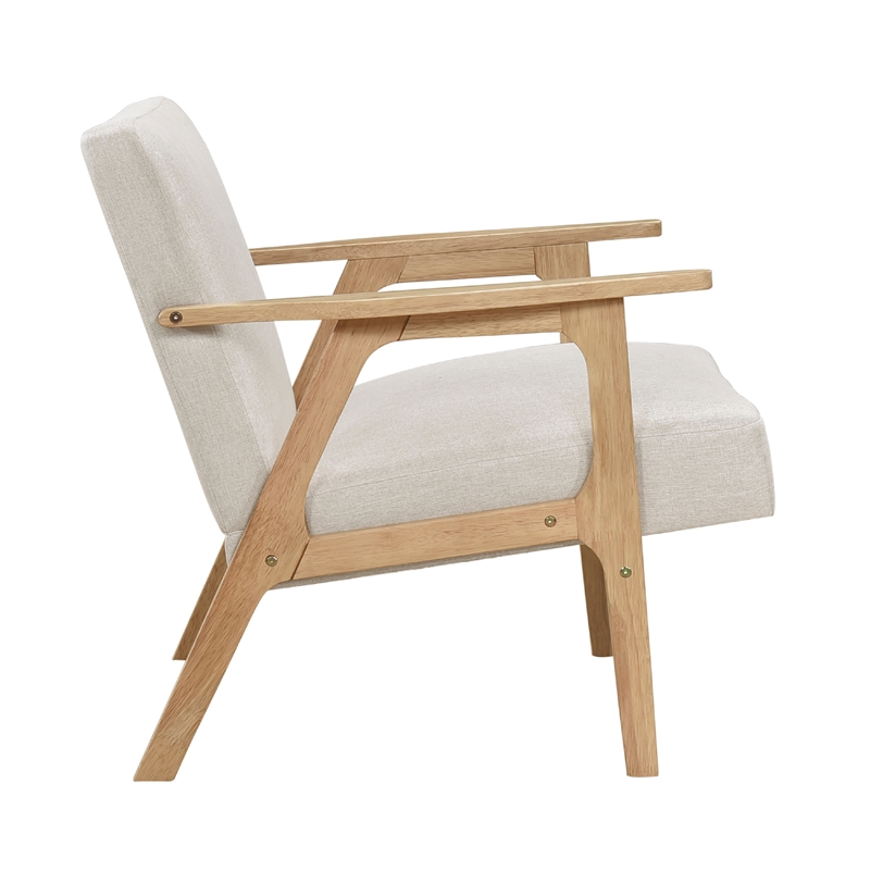 Cathy Accent Club Armchair- Soft Beige- Natural Brown Wood Frame