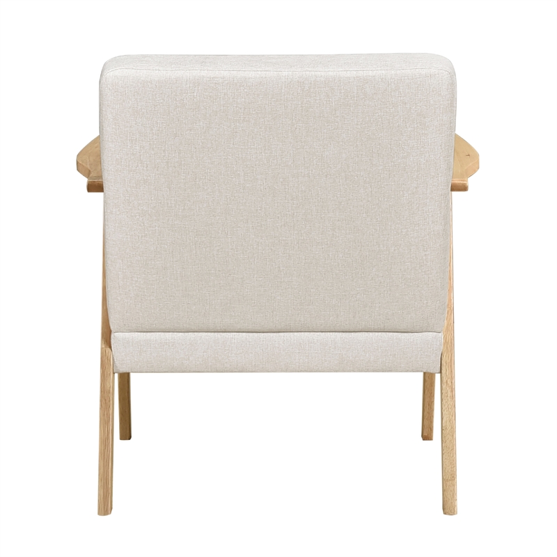 Cathy Accent Club Armchair- Soft Beige- Natural Brown Wood Frame