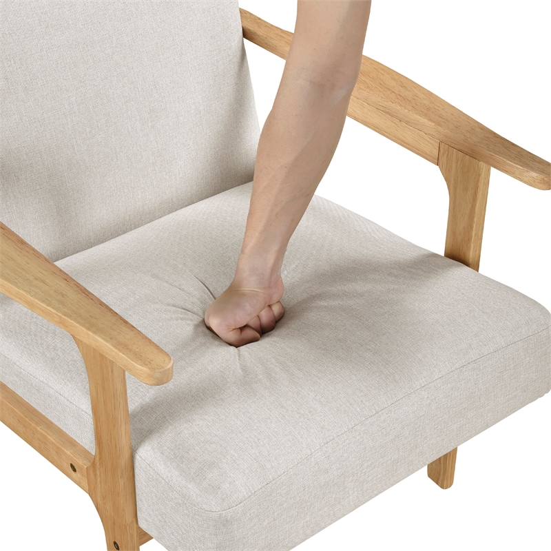 Cathy Accent Club Armchair- Soft Beige- Natural Brown Wood Frame