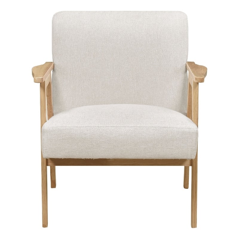 Cathy Accent Club Armchair- Soft Beige- Natural Brown Wood Frame