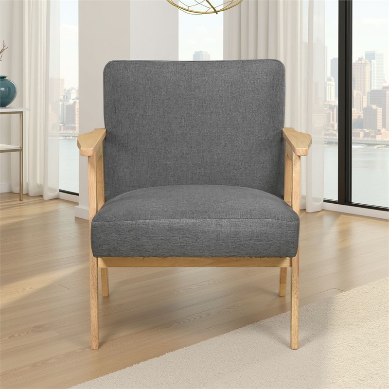 Cathy Accent Club Armchair- Soft Dark Gray- Natural Brown Wood