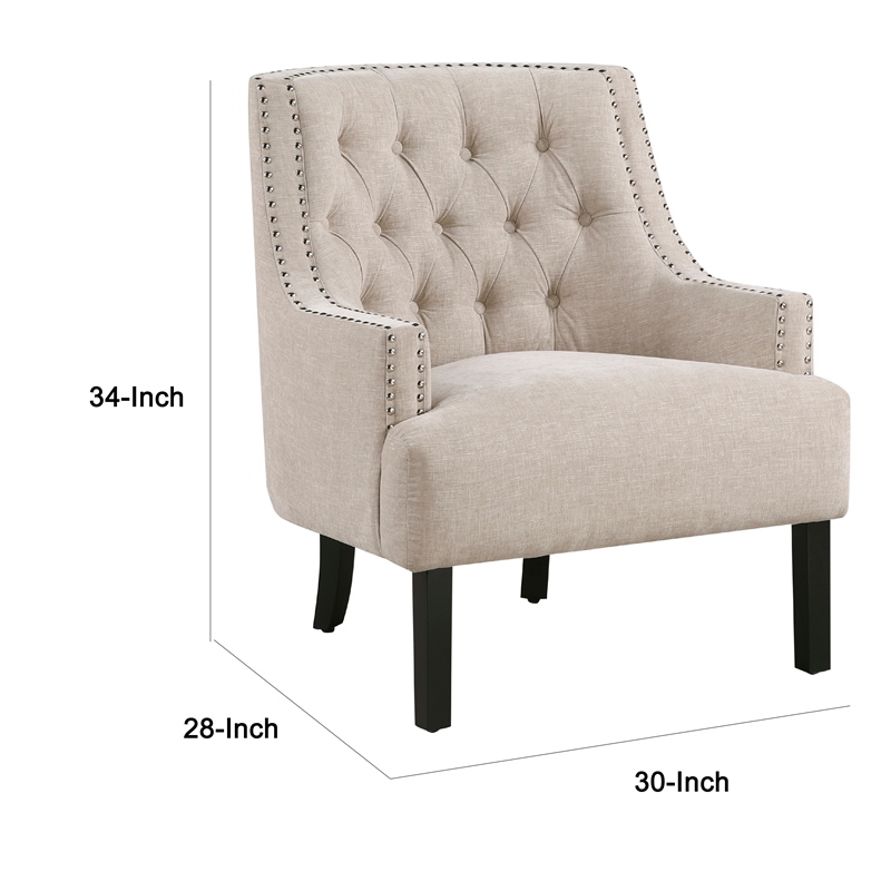 Daisie Accent Armchair- Button Tufted Beige Chenille- Solid Wood