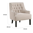 Daisie Accent Armchair- Button Tufted Beige Chenille- Solid Wood