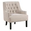 Daisie Accent Armchair- Button Tufted Beige Chenille- Solid Wood
